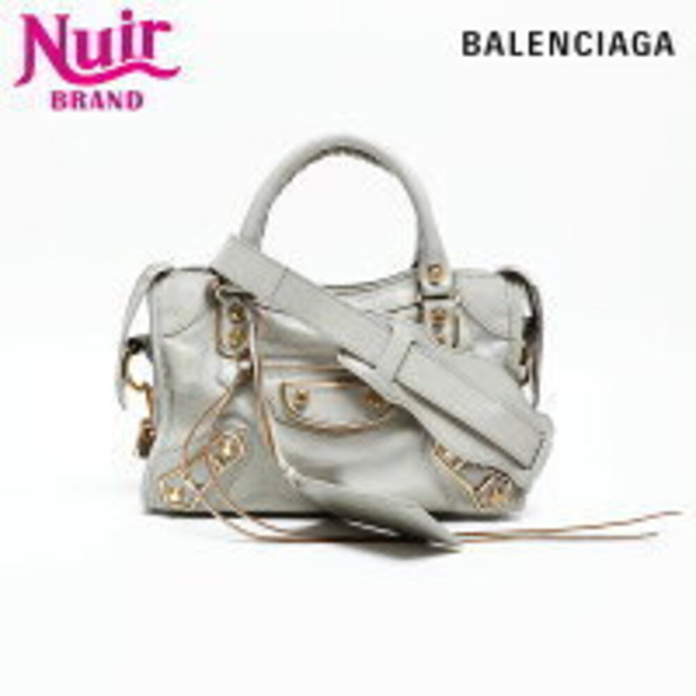 Balenciaga Leather Metallic City Shoulder Bag Gray